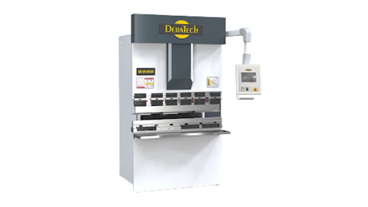 "Hình ảnh máy chấn tôn mini Deratech hiện đại, thiết kế nhỏ gọn, phù hợp cho xưởng cơ khí nhỏ, chuyên dùng để gia công và uốn tôn thép chính xác."