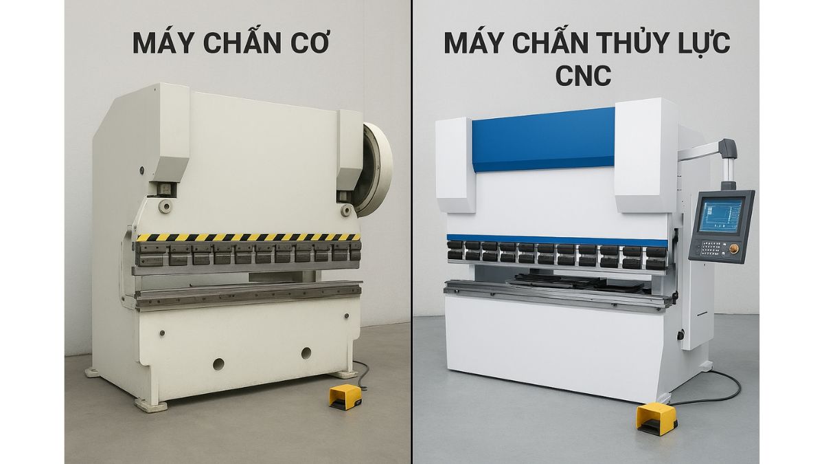 So sánh máy chấn cơ và máy chấn thủy lực CNC – ưu nhược điểm trong gia công kim loại tấm, lựa chọn phù hợp cho sản xuất cơ khí chính xác.