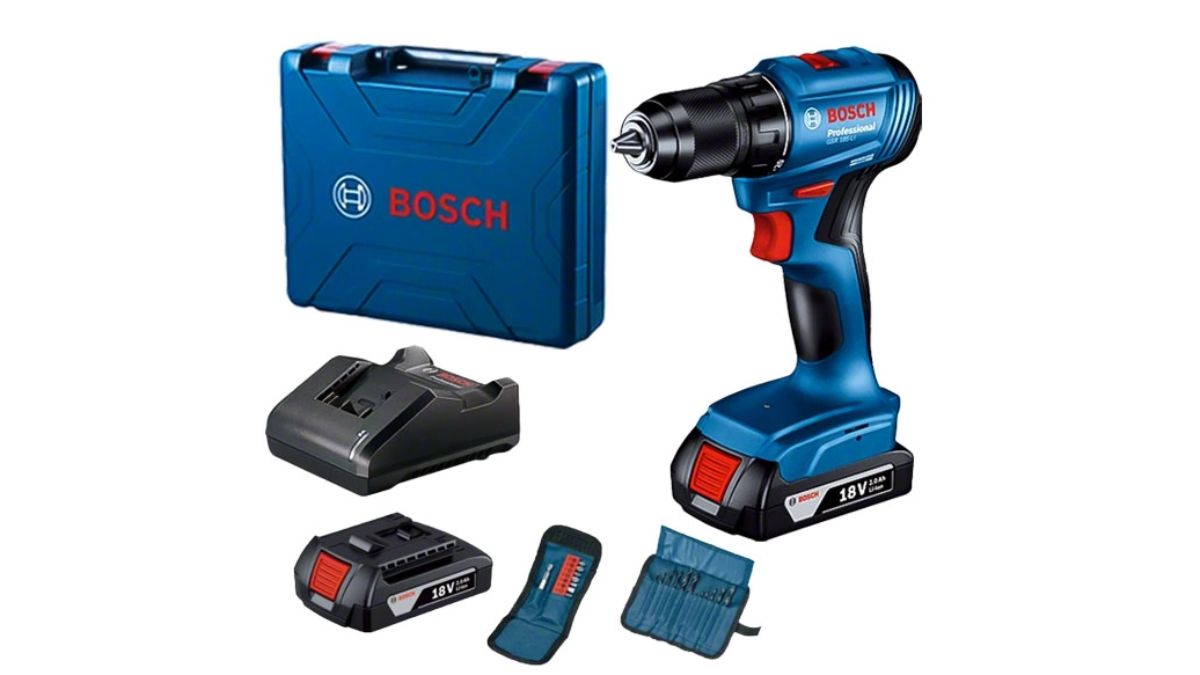 "Máy khoan pin Bosch Professional 18V kèm pin, sạc nhanh và bộ phụ kiện chính hãng cho thợ xây dựng và gia đình"