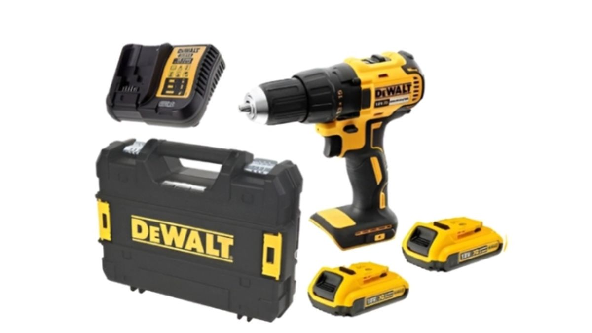 "Máy khoan pin Dewalt chính hãng kèm hộp, sạc và 2 pin dự phòng, công cụ cầm tay mạnh mẽ cho thợ xây dựng và gia đình"