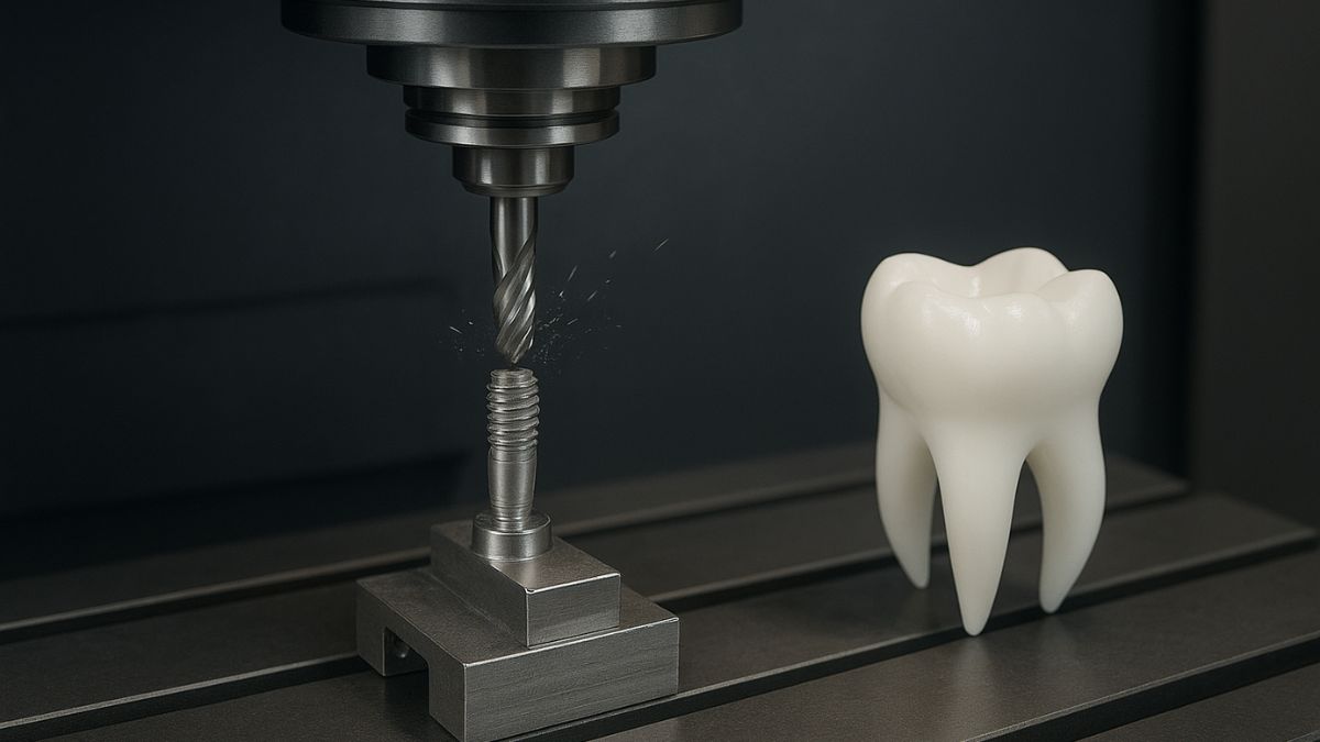 "Gia công CNC trong nha khoa – phay chính xác trụ implant nha khoa bằng máy CNC hiện đại"