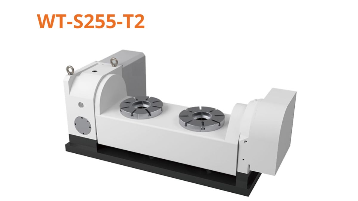 "Hình ảnh bàn xoay CNC 2 trục WT-S255-T2 chính xác cao, hỗ trợ gia công phức tạp trong máy CNC 5 trục."
