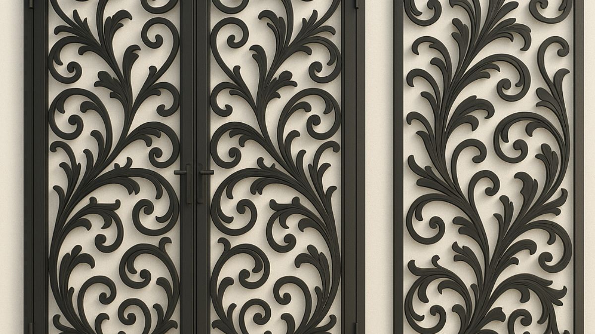 "Mẫu cửa cổng CNC hoa văn uốn lượn cổ điển bằng sắt mỹ thuật, thiết kế tinh xảo sang trọng, thích hợp làm cửa chính và vách ngăn trang trí"