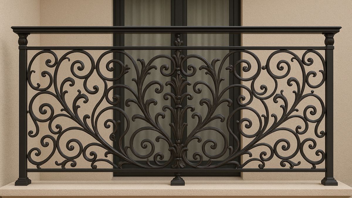 "Mẫu lan can hoa văn cổ điển Châu Âu, họa tiết uốn lượn tinh xảo, phong cách sang trọng phù hợp biệt thự và nhà phố cao cấp."
