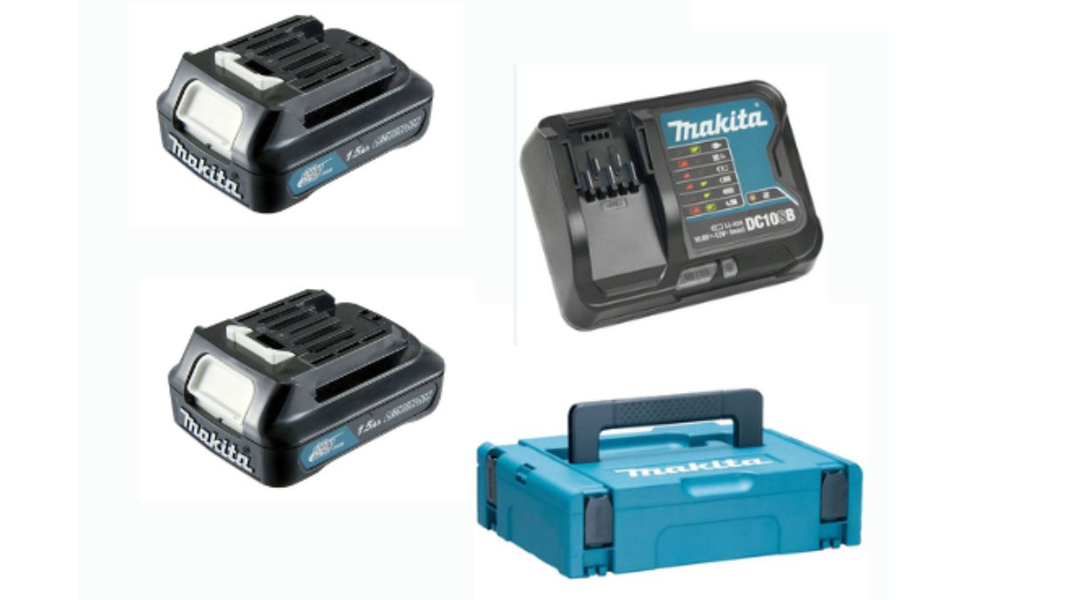 Bộ sạc pin Makita 12V kèm 2 pin Lithium-Ion và hộp đựng chính hãng, sạc nhanh DC10SB tiện dụng
