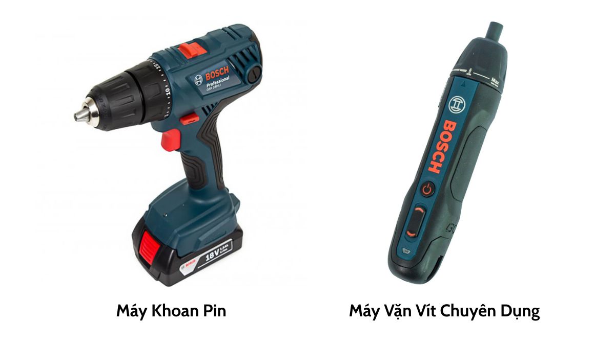 "So sánh máy khoan pin Bosch 18V và máy vặn vít cầm tay chuyên dụng Bosch cho công việc sửa chữa gia đình và chuyên nghiệp"