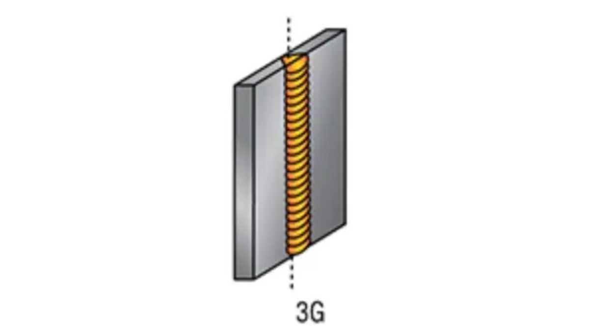 "Minh họa vị trí hàn 3G trong kỹ thuật hàn que – hàn đứng trên tấm thép, giúp thợ hàn luyện tập và nâng cao tay nghề"