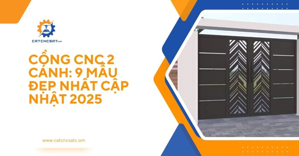 "Cổng CNC 2 cánh thiết kế hiện đại với họa tiết vân chéo, mẫu đẹp nhất cập nhật 2025, phù hợp cho nhà phố và biệt thự."