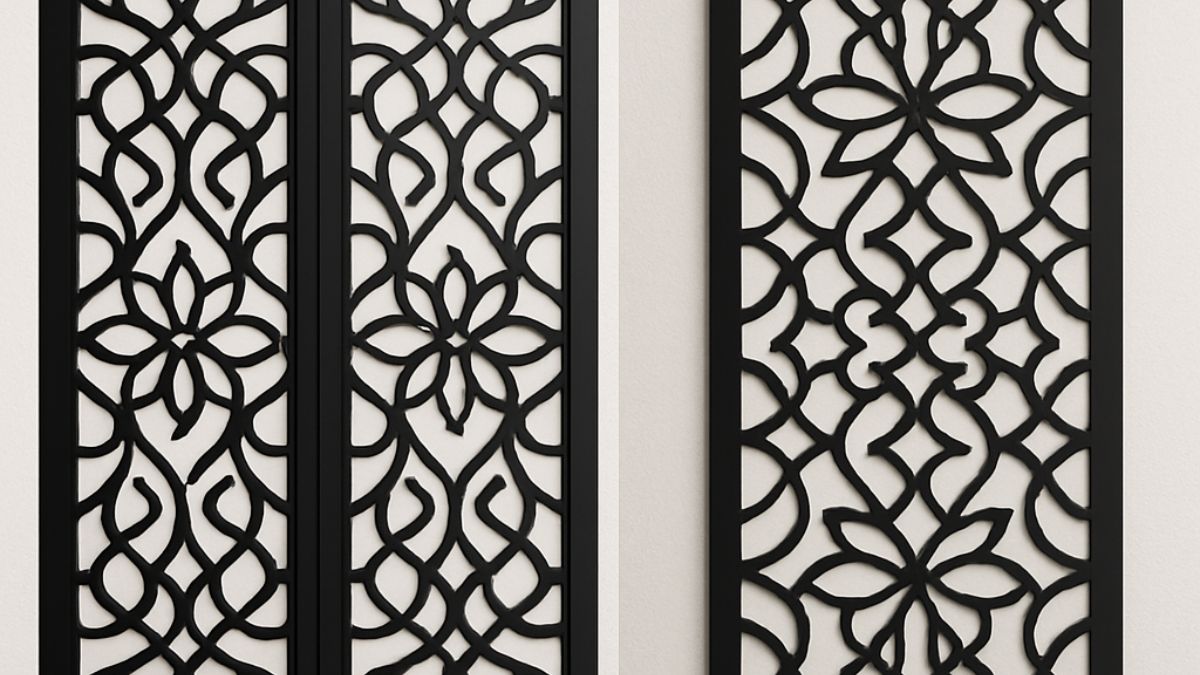 "Mẫu cửa sắt CNC hoa văn bông hoa nghệ thuật, thiết kế tinh xảo và sang trọng, phù hợp làm cửa chính, cổng hoặc vách ngăn trang trí nhà ở."