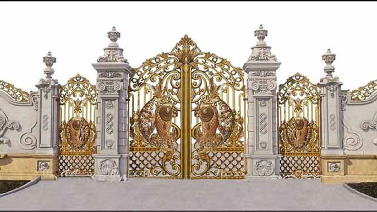 Mẫu cổng Cá Chép Hóa Rồng Lý Ngư Vọng Nguyệt nhôm đúc phong thủy sang trọng