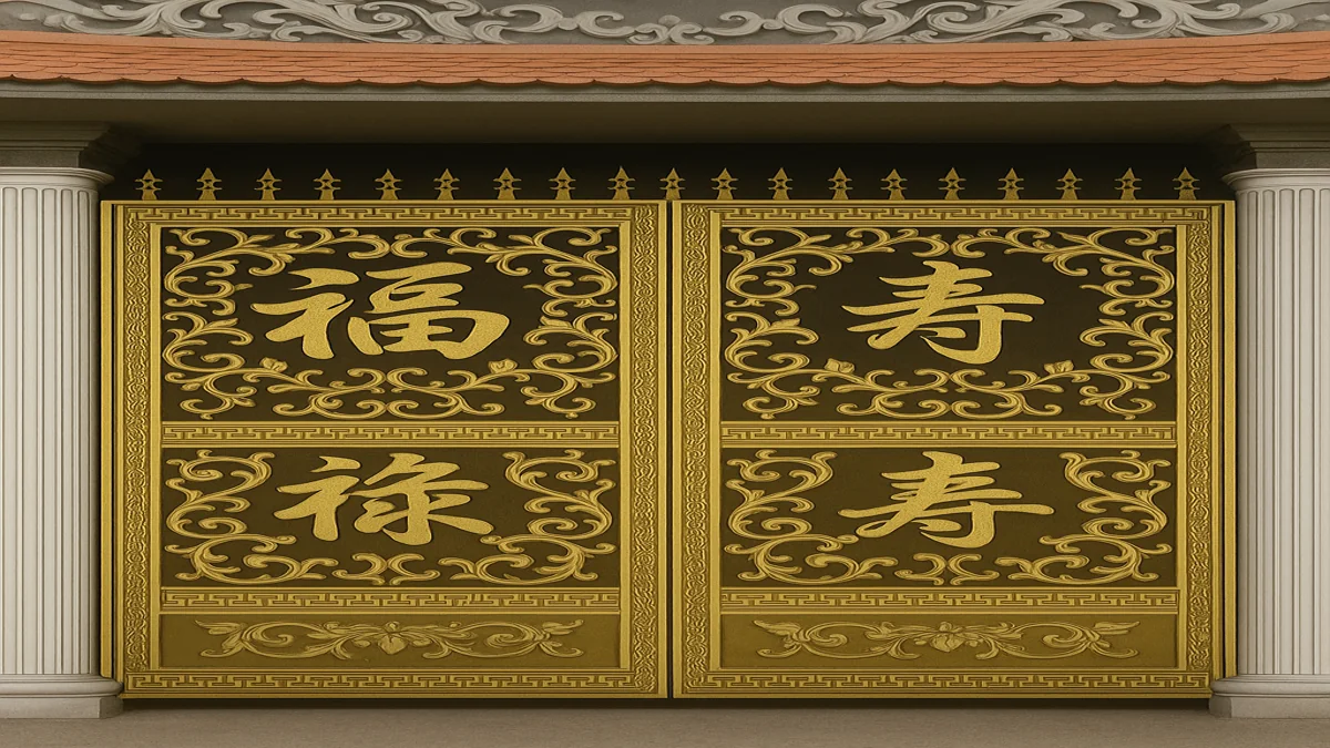 Mẫu cổng chữ thư pháp Phúc Lộc Thọ đúc nhôm nghệ thuật sang trọng