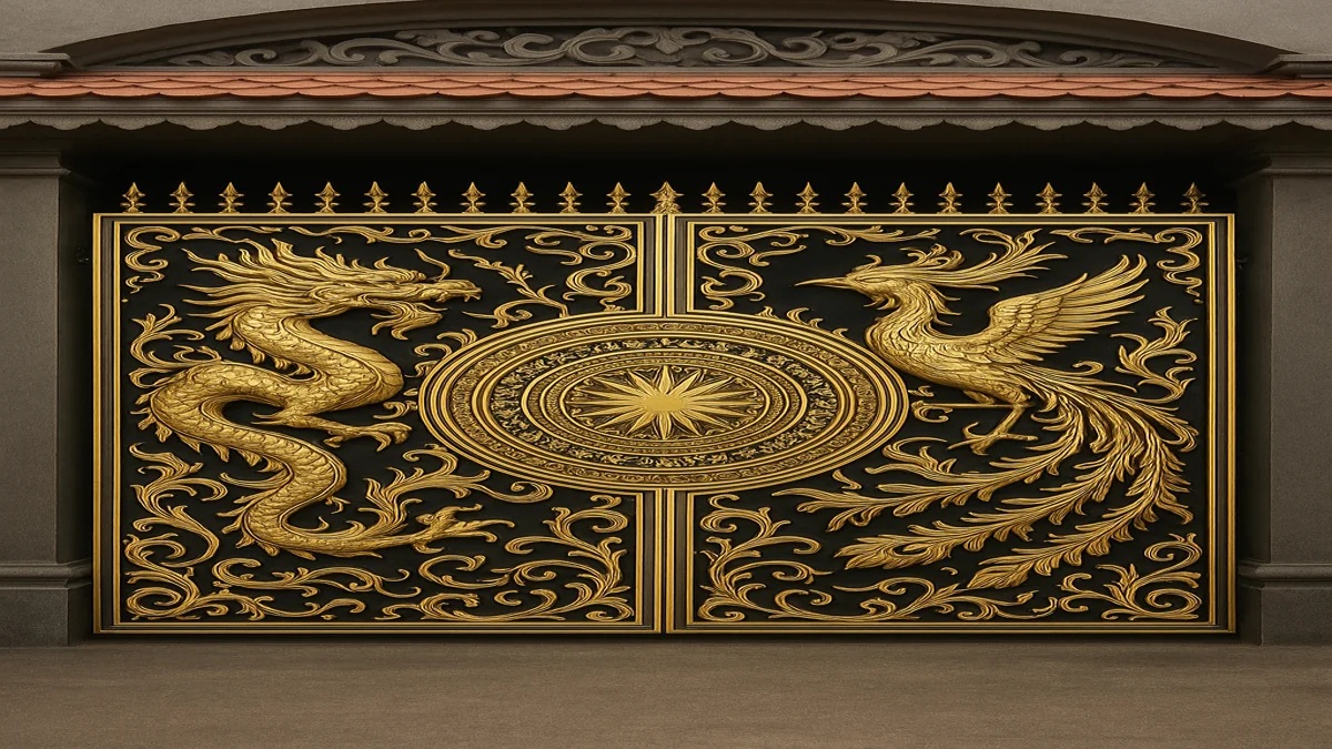 Mẫu cổng Rồng Phượng uy nghi hoa văn đồng đúc sang trọng