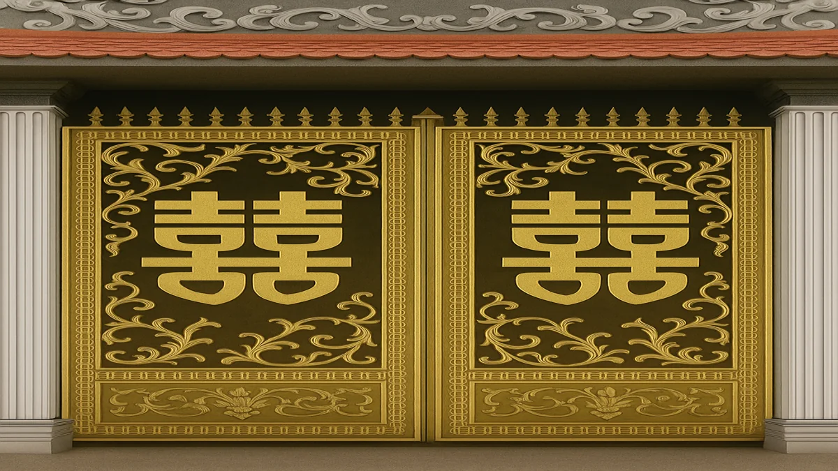 Mẫu cổng Song Hỷ Lâm Môn nhôm đúc cao cấp cho nhà thờ họ 2025