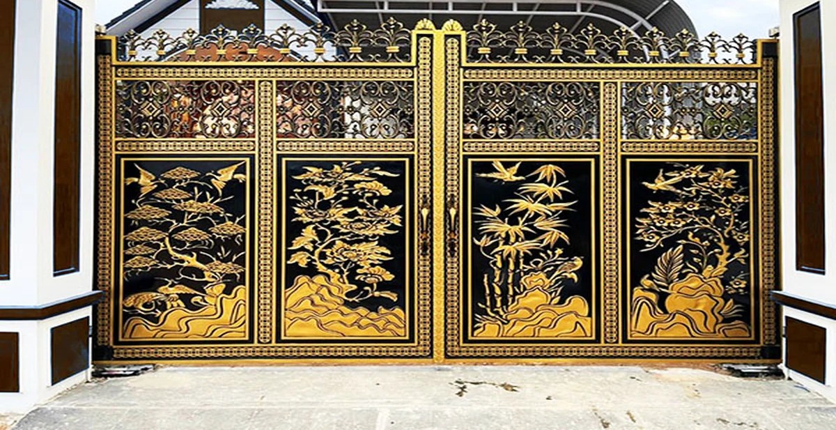 Mẫu cổng Tùng Cúc Trúc Mai (Tứ Quý) bằng nhôm đúc cao cấp, thiết kế sang trọng cho biệt thự